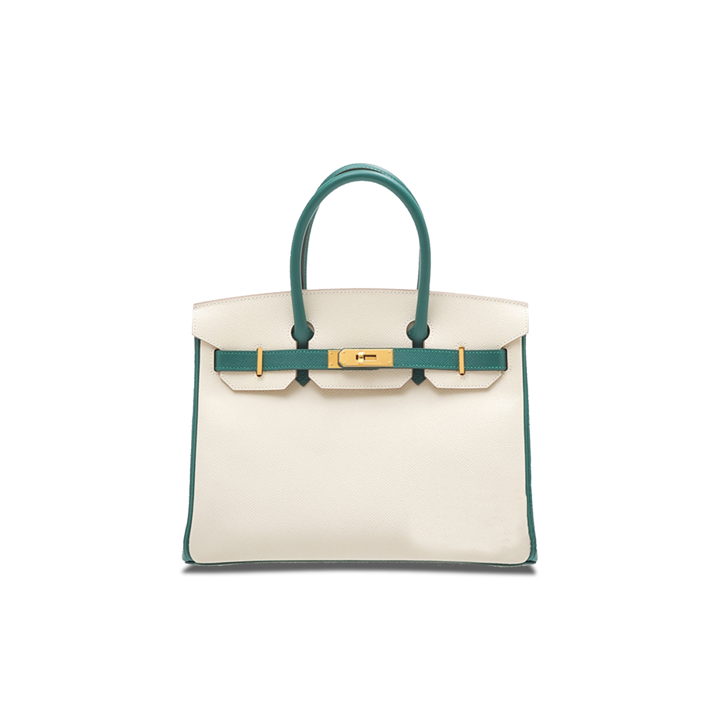 HERMES BIRKIN 30 EPSOM MILKSHAKE WHITE AND PEACOCK GREEN GOLD BUCKLE H028369CK44 (30*23*15cm)